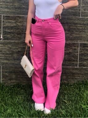 High-Rise Wide-Leg Pink Women’s Jeans